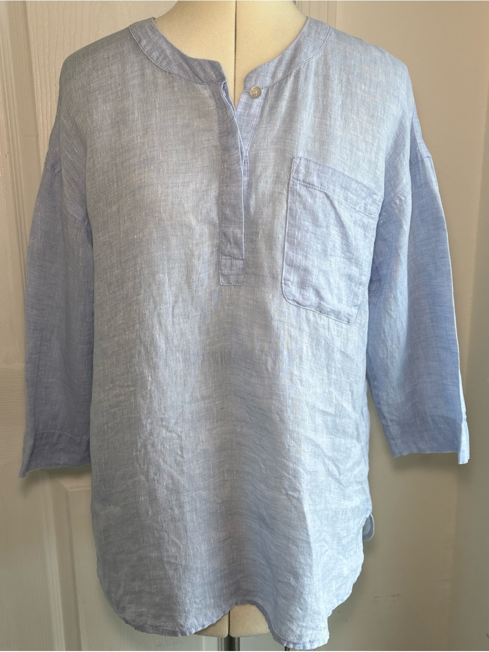 J. Jill Light Blue Linen Tunic with Pocket Popover Coastal minimalist